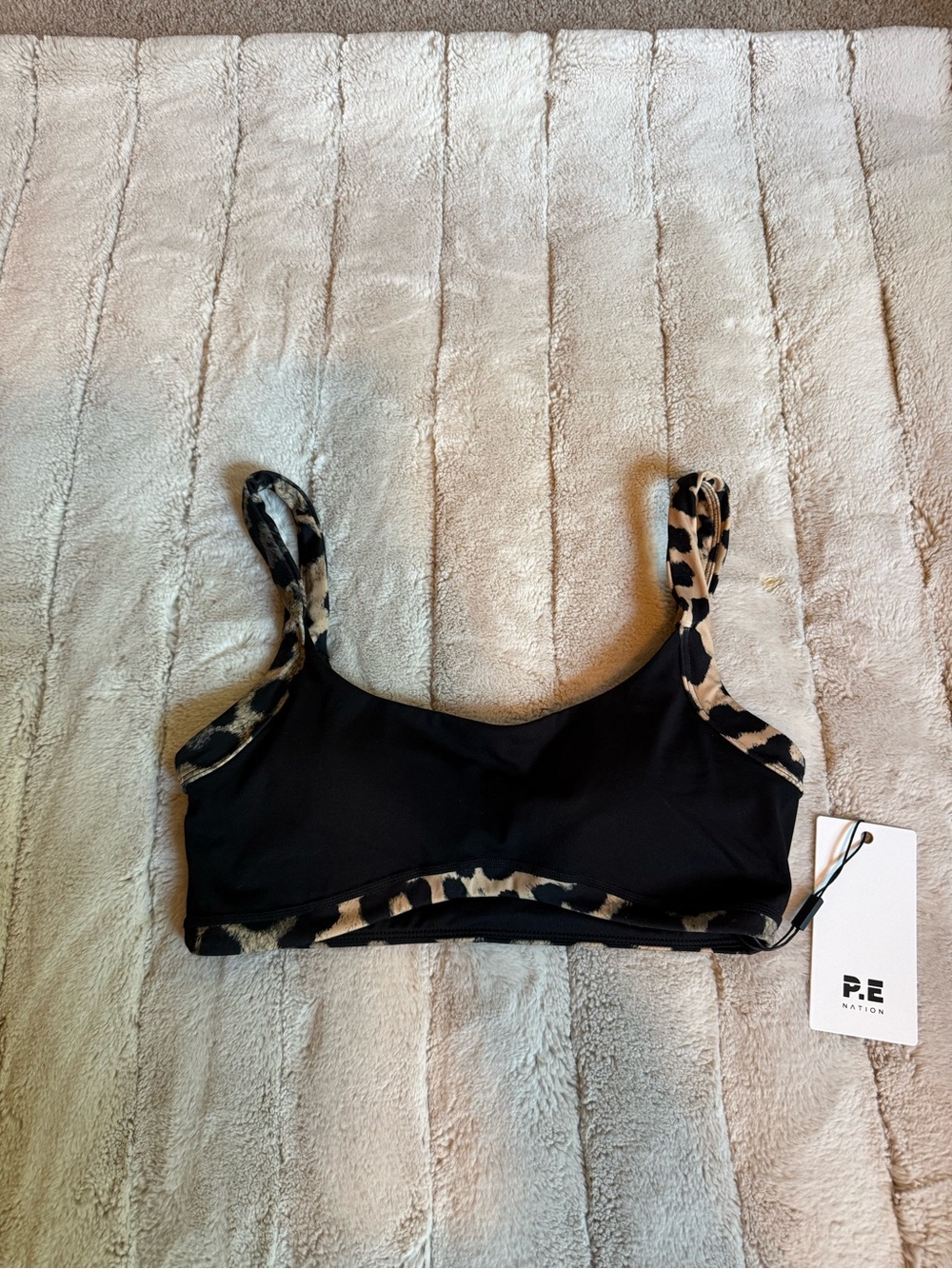 P.E Nation Vivid Sports Bra, Black W/ Leopard Trim, Size Small